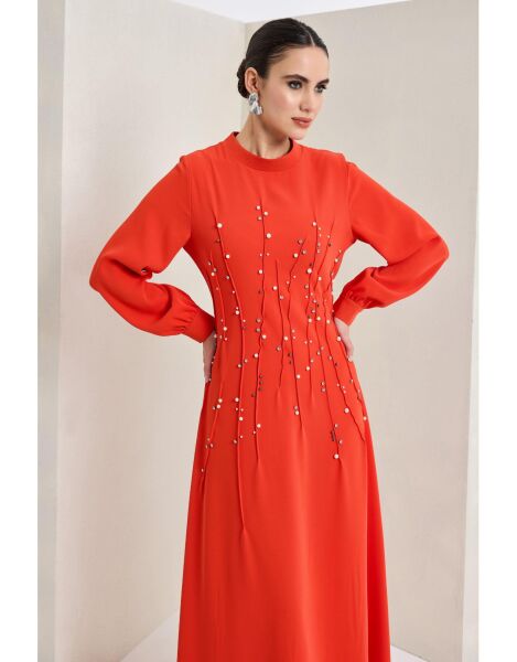 Bel Korse Detaylı İnci Elbise