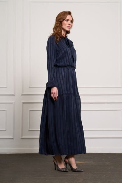 Çizgili Cupro Elbise