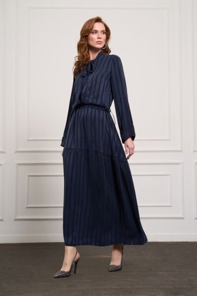 Çizgili Cupro Elbise