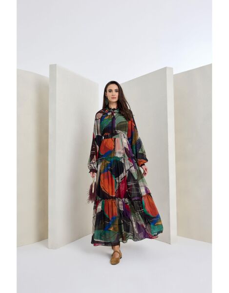 Desenli Kloş Elbise