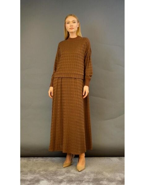 Kaz Ayağı Desenli Elbise