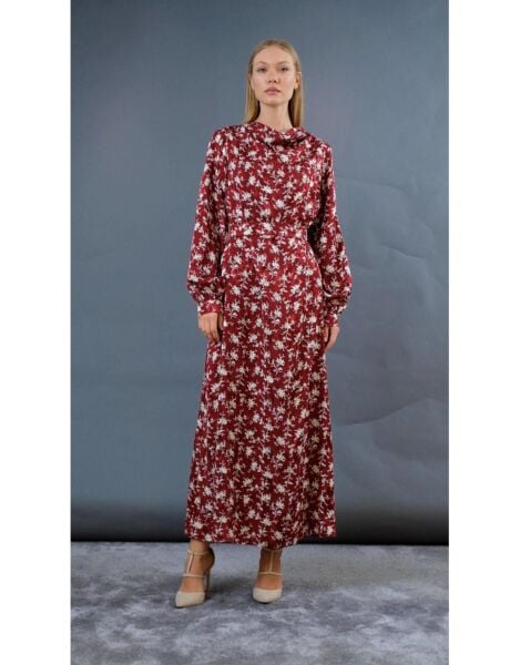 Desenli Saten Elbise